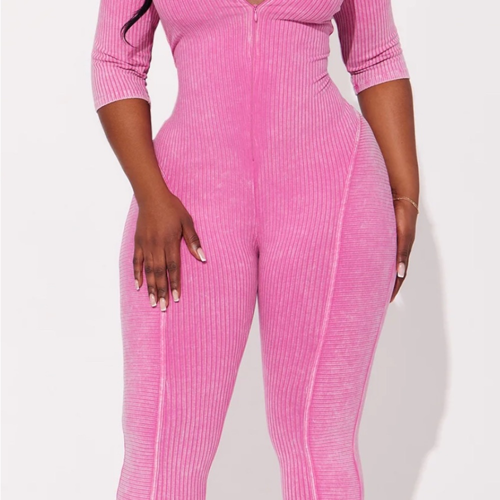 Pink Ribbed Jumpsuit - Picture 6 of 6